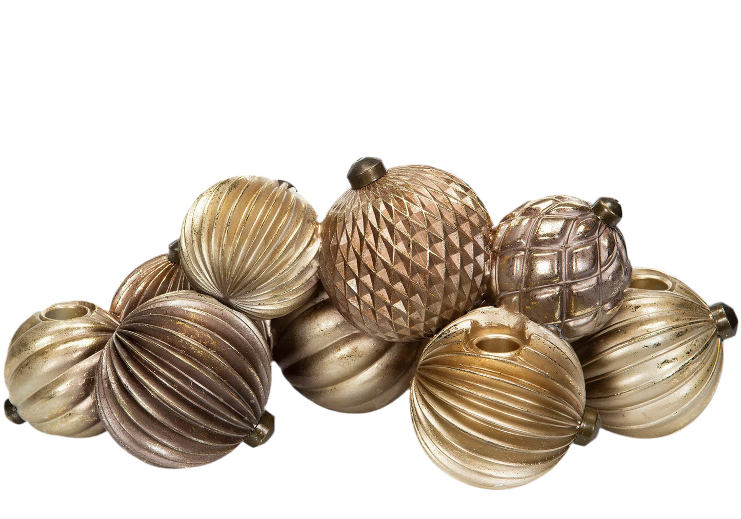 Adventsljusstake för kronljus föreställandes julkulor i tonerna av champagne och rosé.