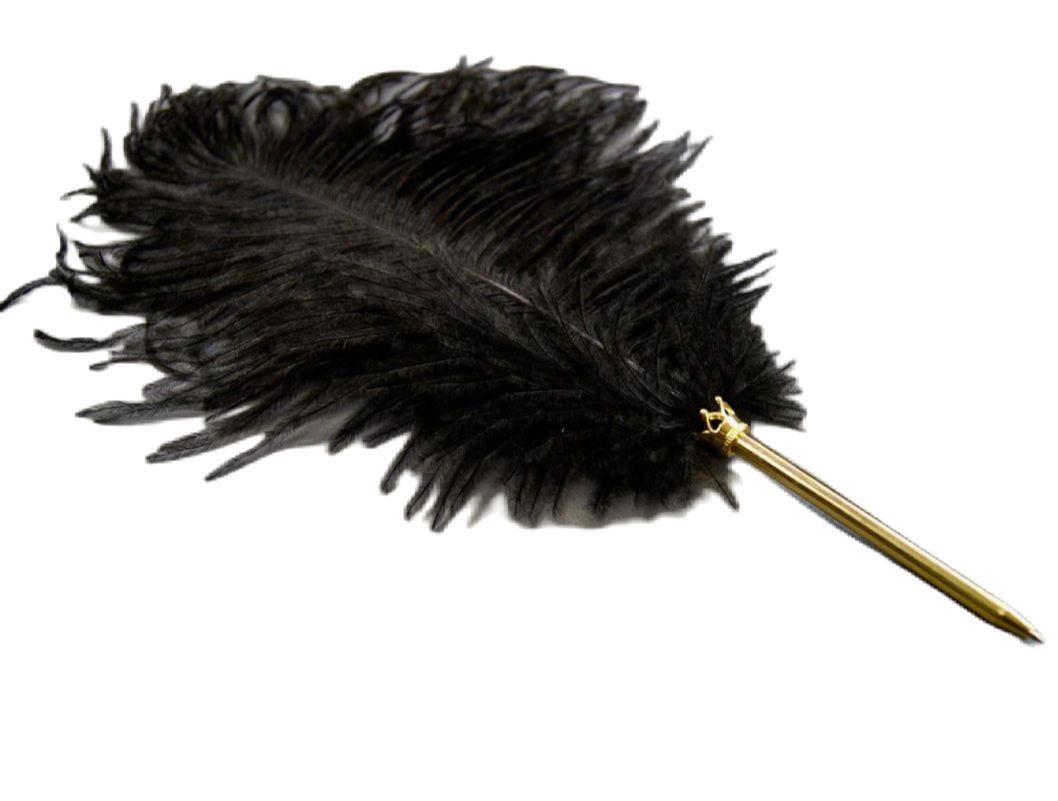 Guldfärgad fjäderpenna med svart strutsfjäder - bläckpenna från Filipiniana.