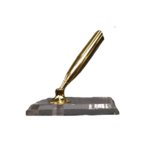 Pennhållare i genomskinlig akrylplast och guldfärgad metall från Filipiniana.