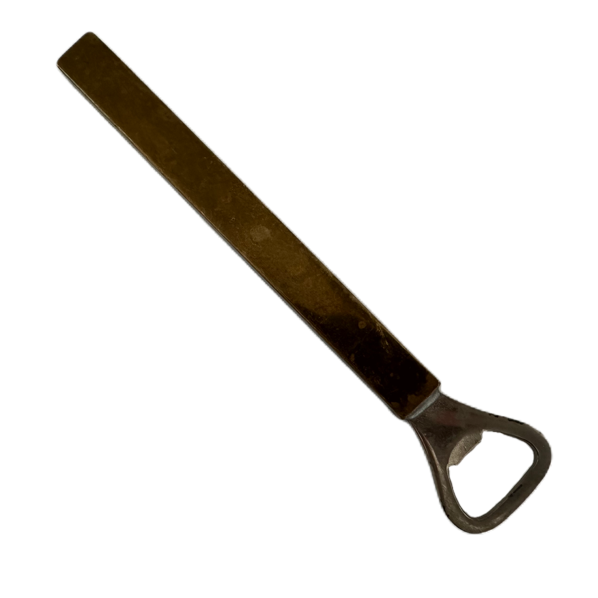 Flasköppnare med extra långt, mässingsfärgat skaft.