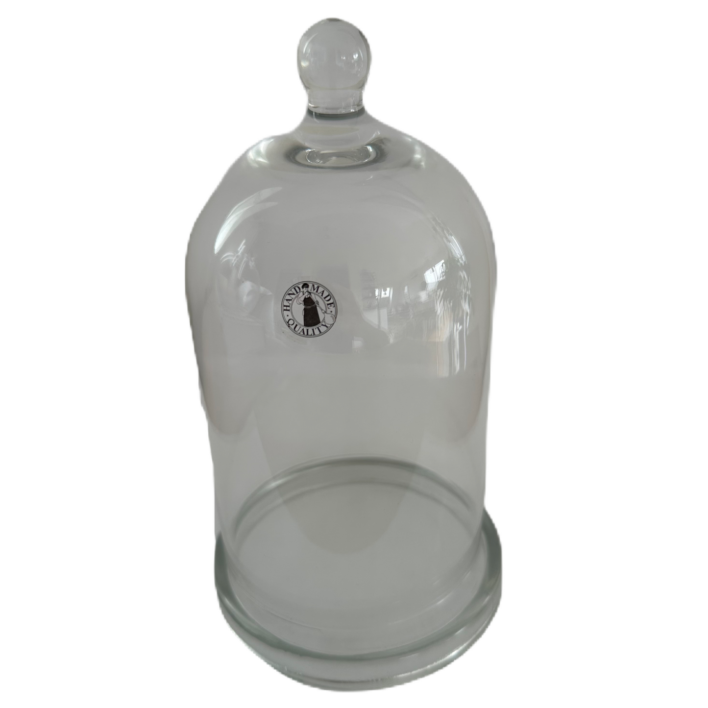 Glaskupa med fat och knopp. Etikettmärkt Handmade Quality.