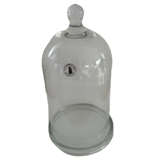 Glaskupa med fat och knopp. Etikettmärkt Handmade Quality.