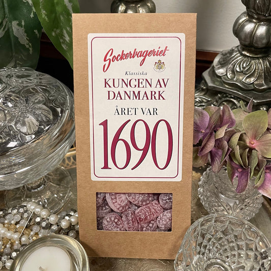 Presentförpackning med Kungen av Danmark från Sockerbageriet, med recept från 1690.