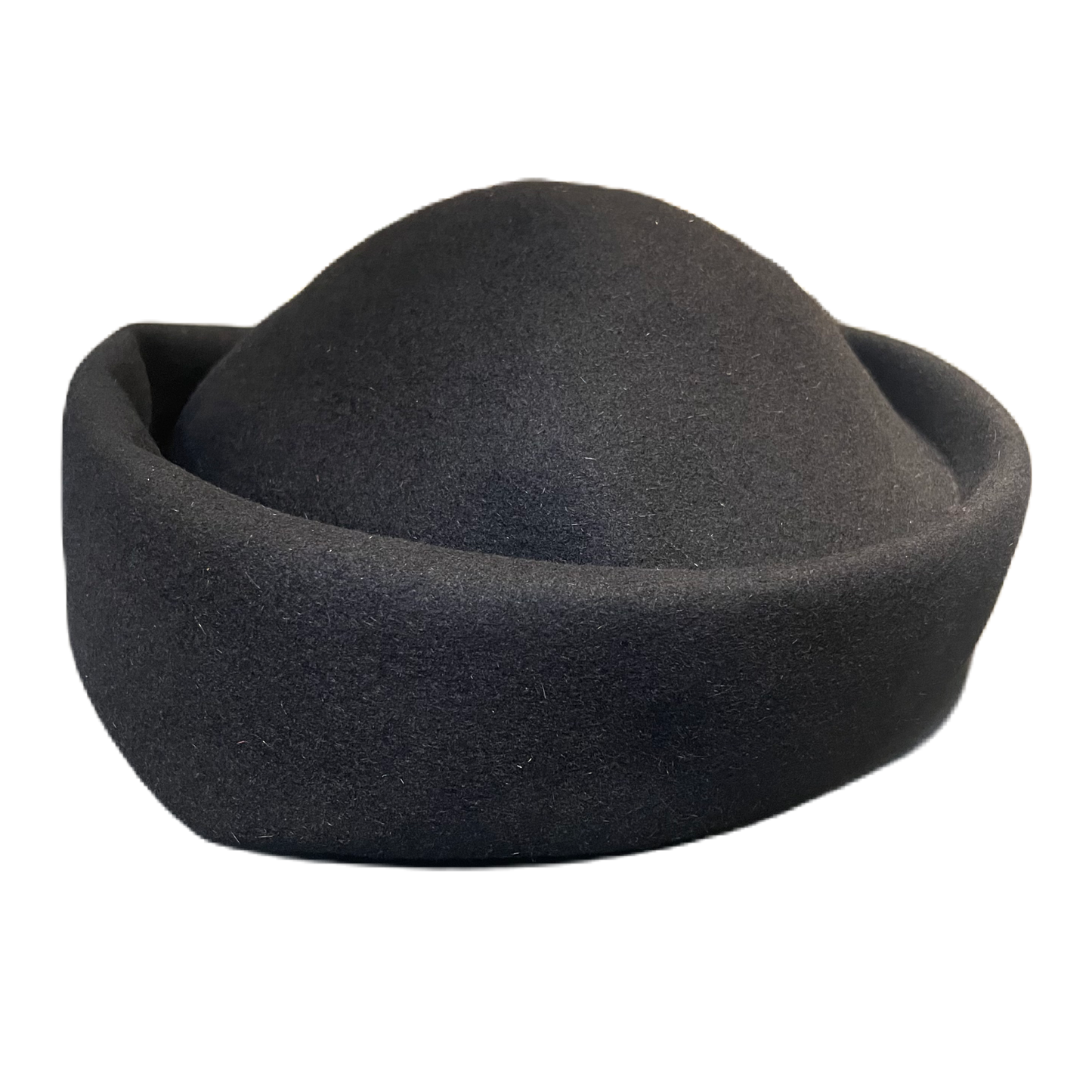 Svart hatt i filt för dam, kallad pillerburk.
