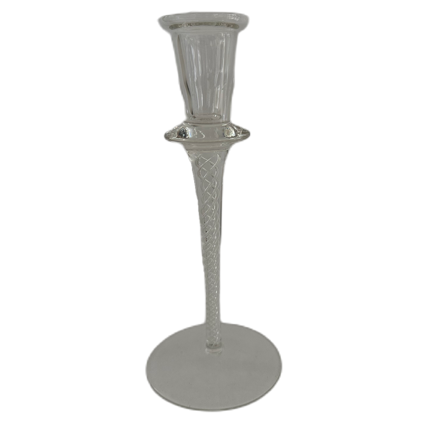 Ljusstake i glas med luftspiral längs foten.