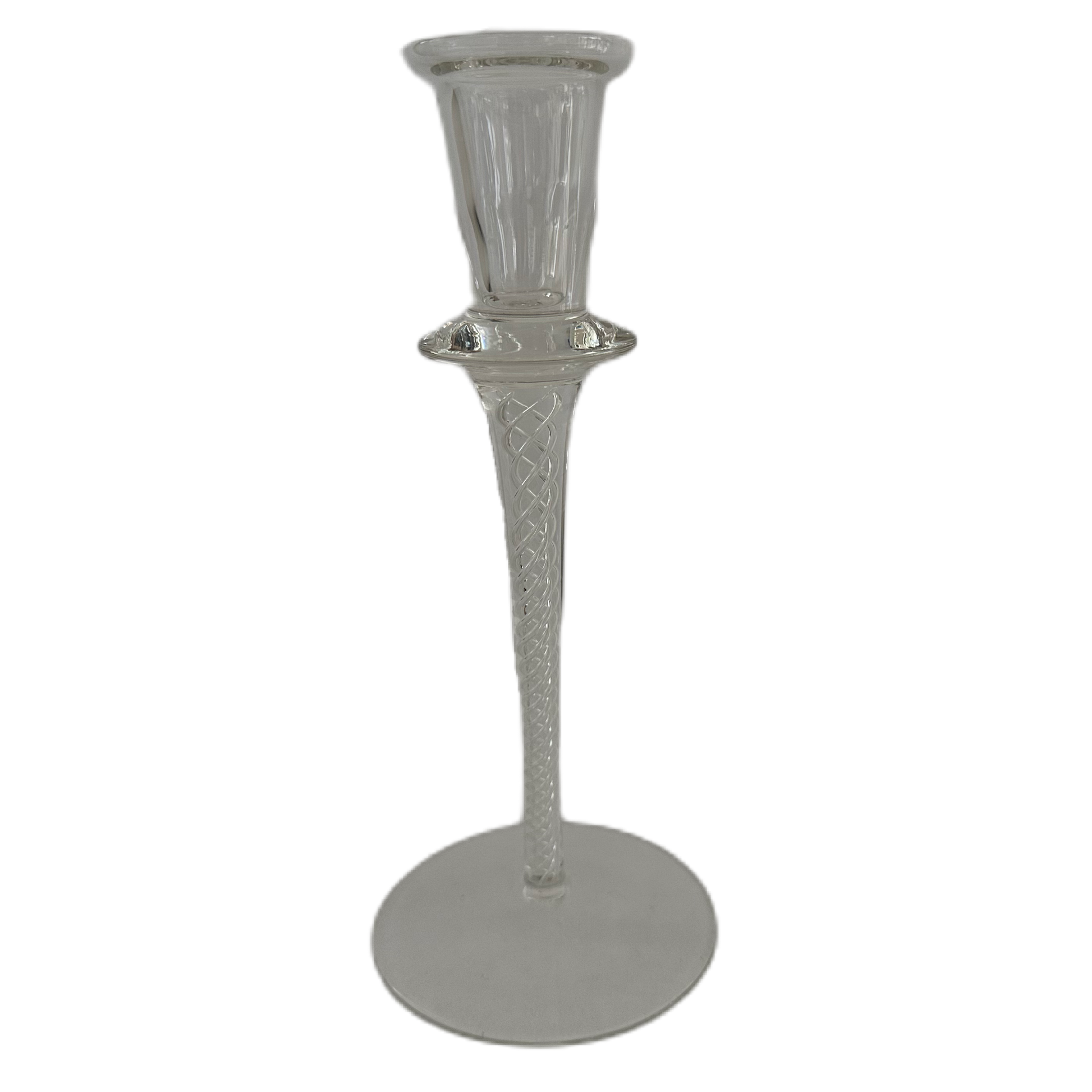 Ljusstake i glas med luftspiral längs foten.