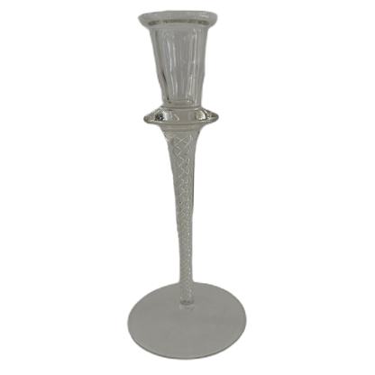 Ljusstake i glas med luftspiral längs foten.