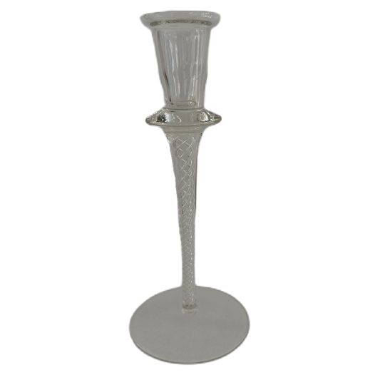 Ljusstake i glas med luftspiral längs foten.