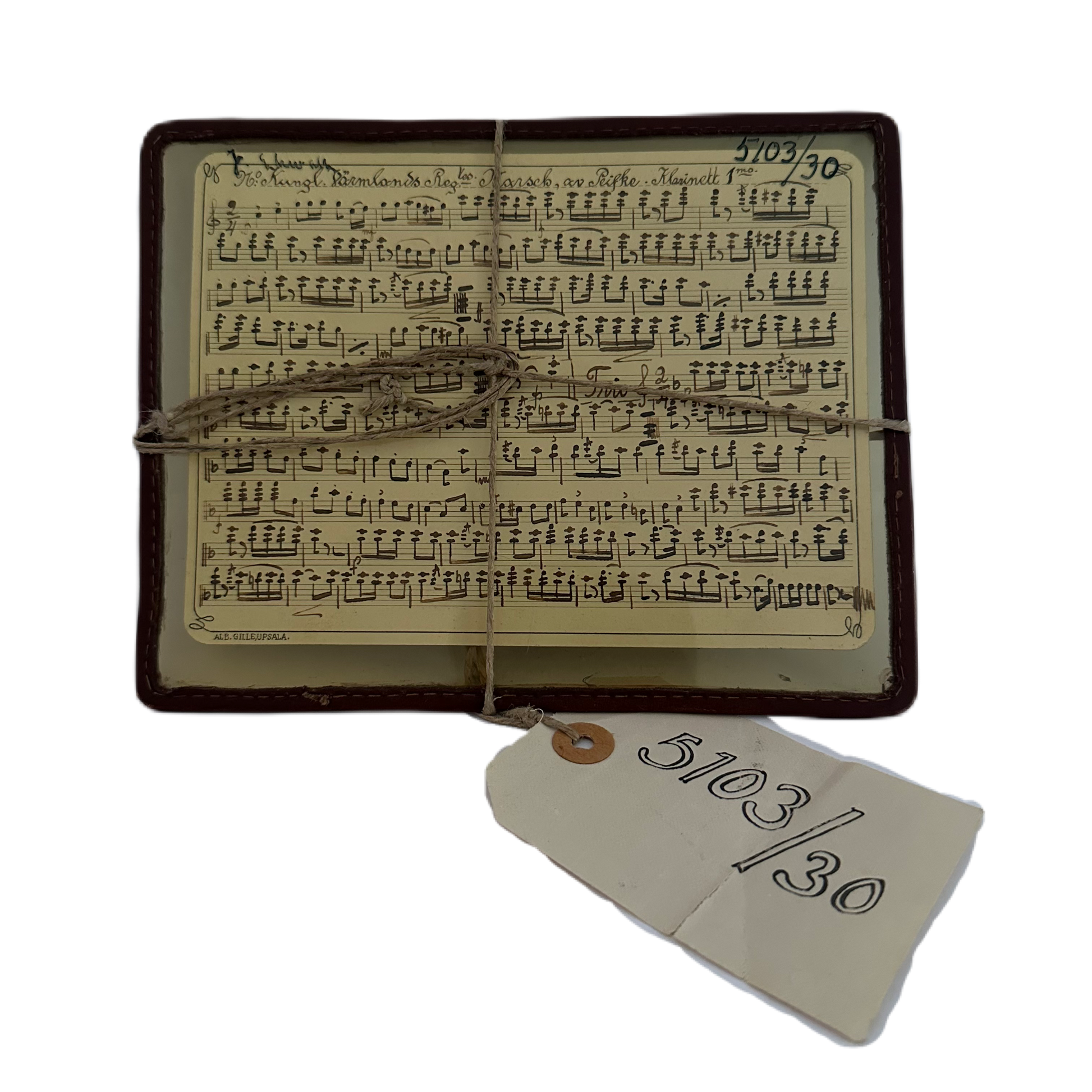 Inplastade noter för klarinett 1 till Kungl. Värmlands Reg. Marsch samt Värmlandsvisan.