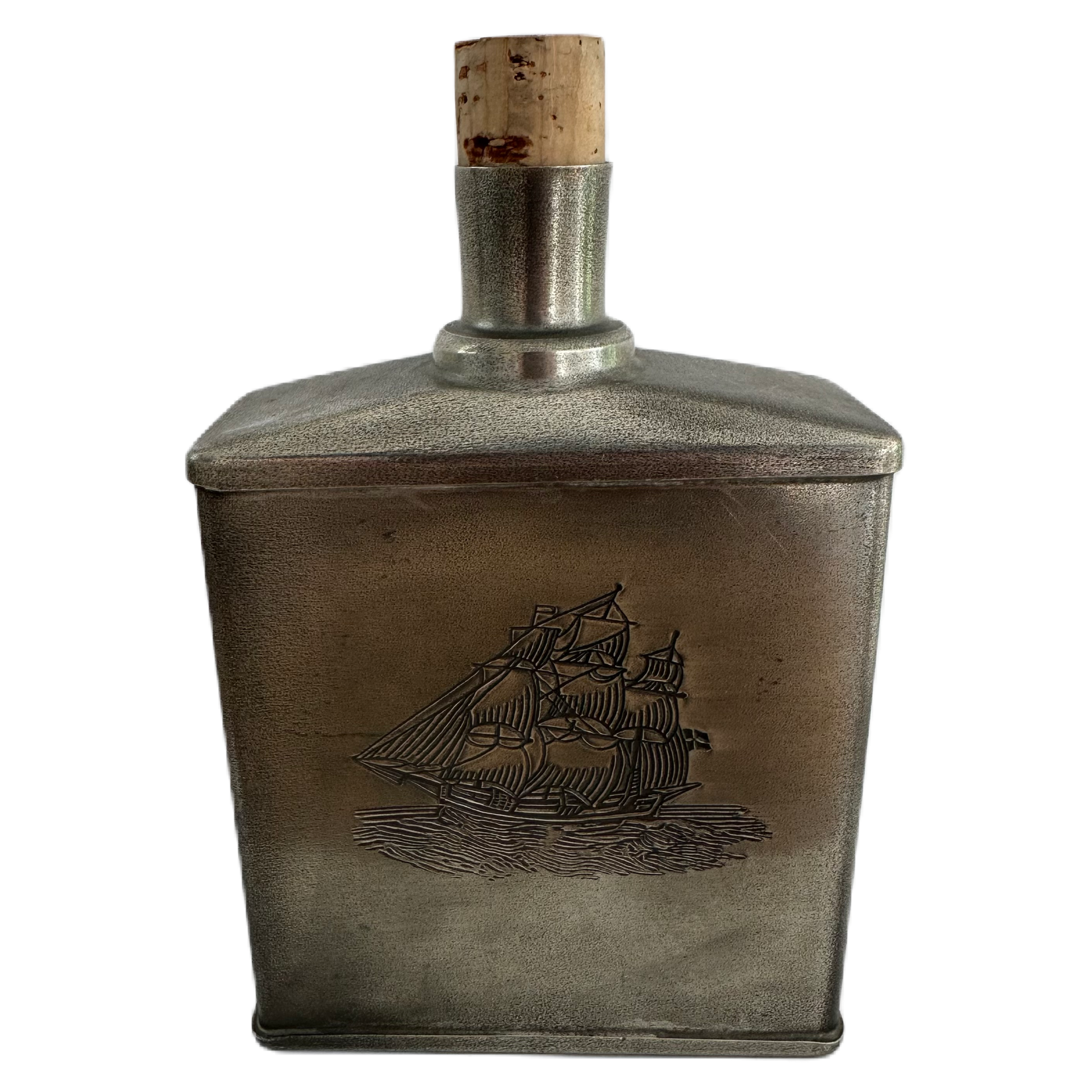 Plunta med kork från Scandia Tenn med motiv av ett skepp.