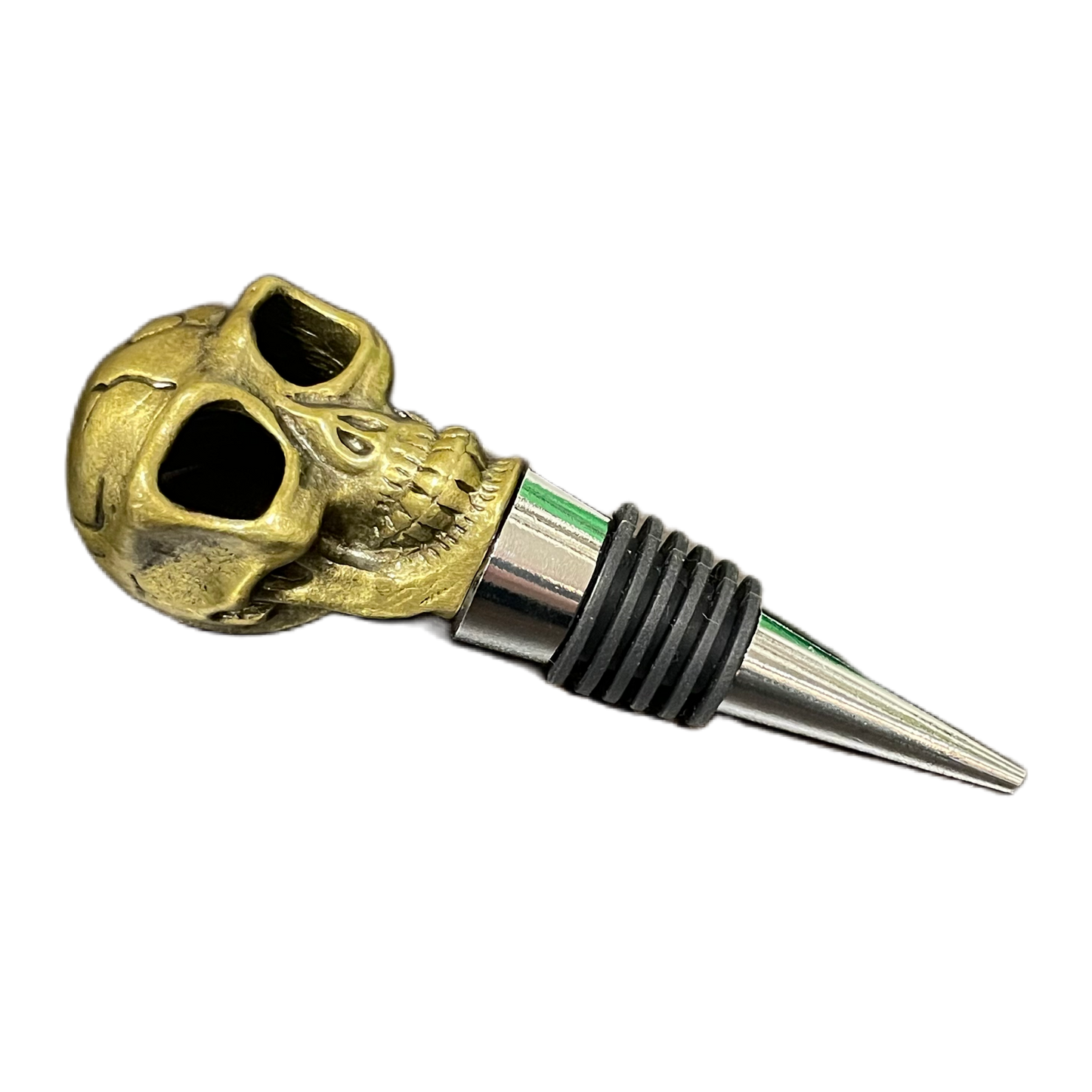 Vinstoppare från Filipiniana i mässingsfärgad metall, formad som en dödskalle.